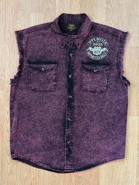 2025 Men's Washed Burgundy Sleeveless Sturgis 85th Motorcycle Rally Biker Vest